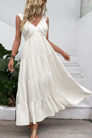 Solid Color V Neck Sleeveless Casual Dress