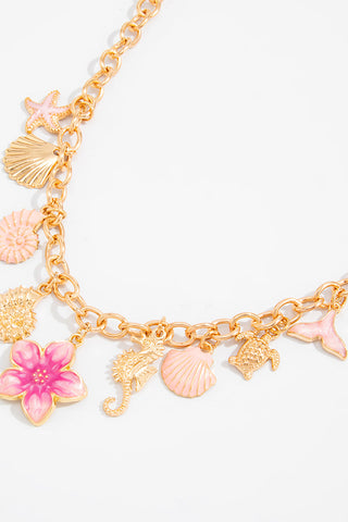 Resort Style Conch Shell Floral Charm Necklace
