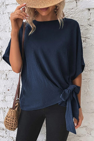 Fashion Solid Color Knot Side Casual Tops