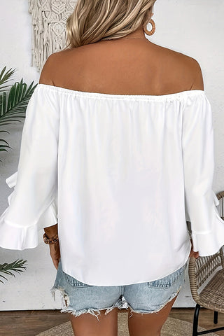 Off The Shoulder Solid Knot Front Casual Top