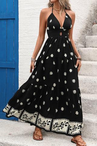 V Neck Printed Sleeveless Casual Dress