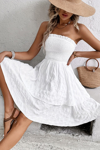 Smocked Chest Bandeau Solid Casual Dress