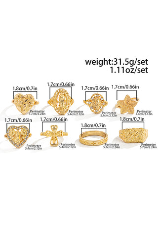 Retro Style 8PCS Heart Floral Ring