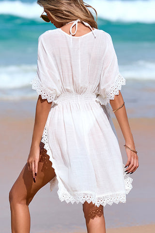 Lace Patchwork V Neck Swimsuit Cover Up