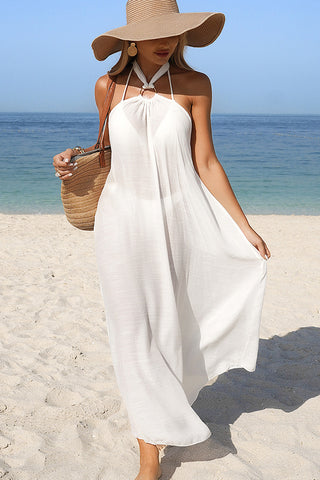 Solid Color Halter Neck Swimsuit Cover Up