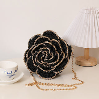 Fashion Gold-Edged 3D Camellia Woven Bag