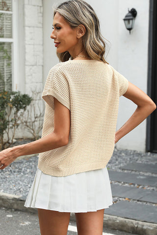 Solid Color Round Neck Hollow Knitted Top