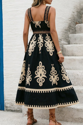Retro Ethnic Printed V Neck Patchwork Dress