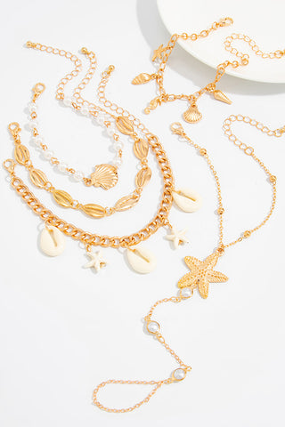 Resort Style Starfish Shell Pendant Finger Bracelet