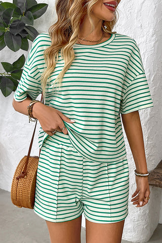 Fashion Stripe Print Casual Two Piece Set