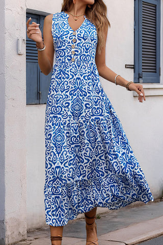 Fashion Printed V Neck Casual Dress