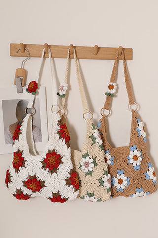 Fashion Flower Design Resort Style Weave Bag