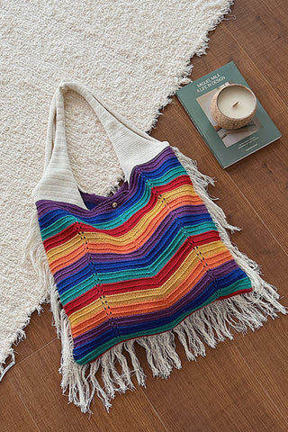 Color Stripe Design Tassel Knitted Bag