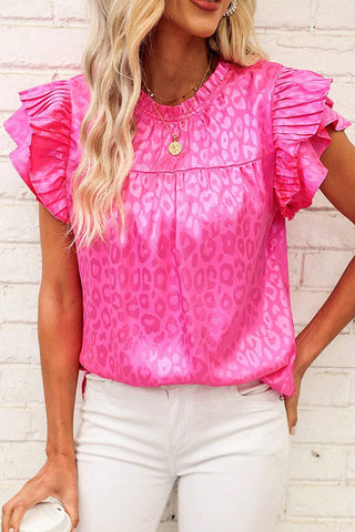 Fashion Printed Ruffle Sleeves Casual Top