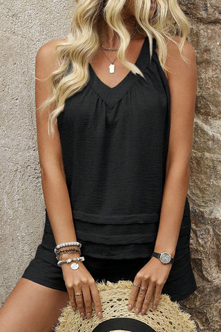 Fashion Solid V Neck Sleeveless Two Piece Set