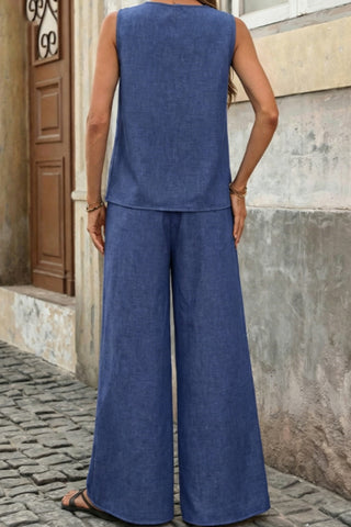 Solid Color Round Neck Casual Two Piece Set
