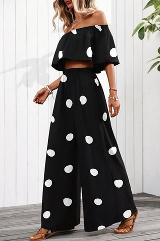 Dots Print Bandeau Casual Two Piece Set