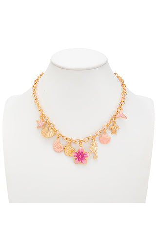 Resort Style Conch Shell Floral Charm Necklace