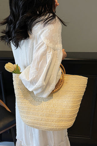 Fashion Round Handle Woven Beach Bag