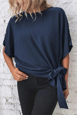 Fashion Solid Color Knot Side Casual Tops