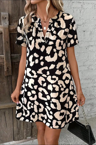V Neck Leopard Print Ruffle Mini Dress