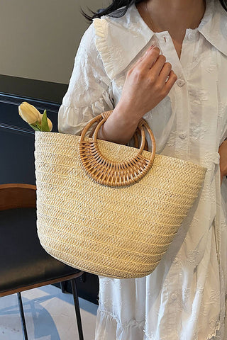 Fashion Round Handle Woven Beach Bag