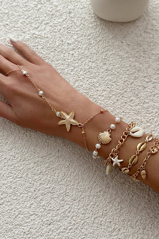 Resort Style Starfish Shell Pendant Finger Bracelet
