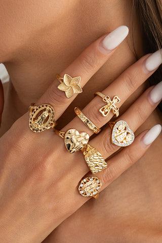 Retro Style 8PCS Heart Floral Ring