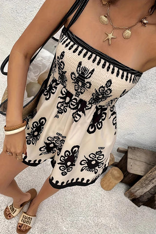 Fashion Printed Smocked Bandeau Romper