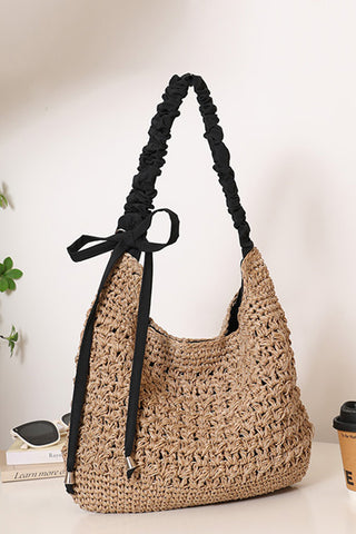 Fashion Color Block Bow Weave Handbag