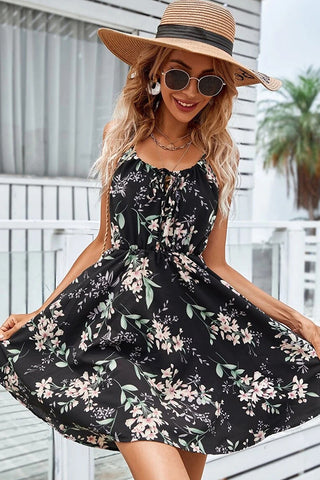 Fashion Printed Elastic Waist Mini Slip Dress