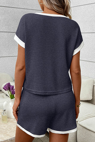 Color Block Round Neck Casual Two Piece Set