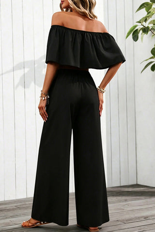 Solid Color Off The Shoulder Casual Two Piece Set