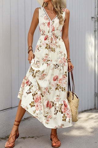 High Waist Floral Print Maxi Dress