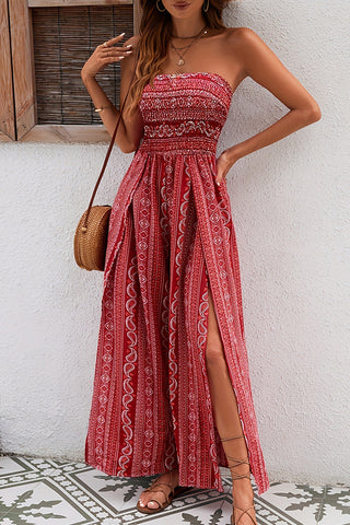 Ethnic Style Bandeau Slit Design Jumpsuit