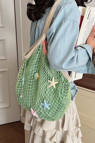 Color Block Starfish Hollow Weave Bag