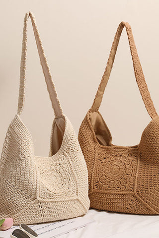 Fashion Solid Color Hollow Weave Bag