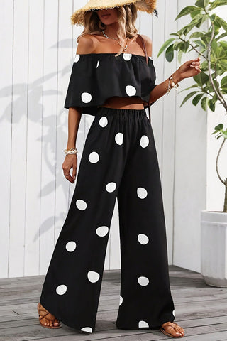 Dots Print Bandeau Casual Two Piece Set