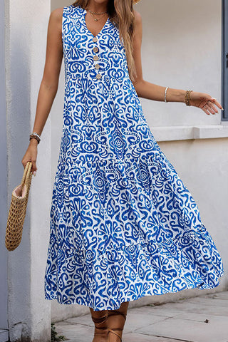 Fashion Printed V Neck Casual Dress