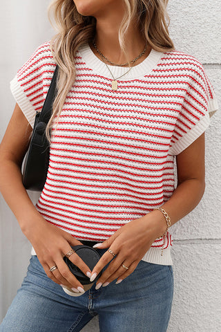 Stripe Print Color Block Knitted Casual Tops