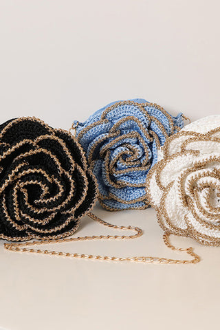 Fashion Gold-Edged 3D Camellia Woven Bag