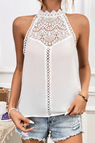 Lace Patchwork Solid Hollow Casual Top