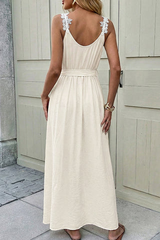 Fashion Solid Color Side Slit Tie Waist Dress