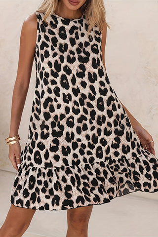 Leopard Print Sleeveless Casual Mini Dress