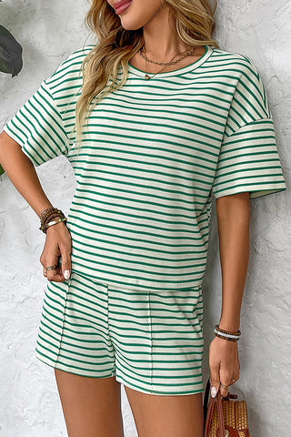 Fashion Stripe Print Casual Two Piece Set