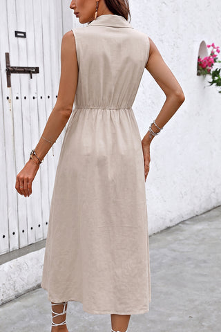V Neck Solid Color Lapel Sleeveless Dress