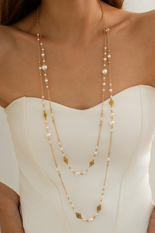 Fashion Faux Pearl Stackable Long Necklace