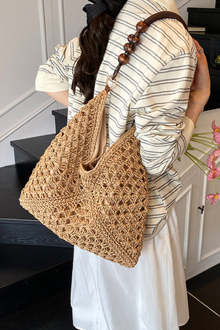 Fashion Resort Style Color Block Weave Bag