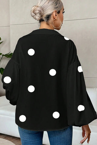 French Polka Dot Half-Open Neck Puff Sleeves Top