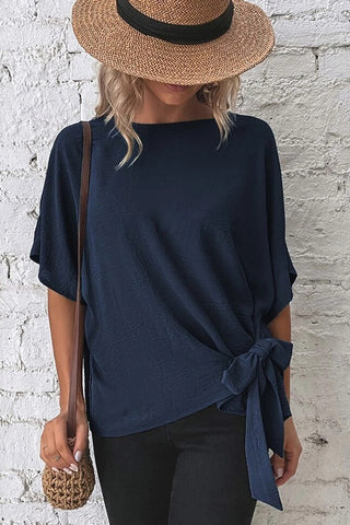 Fashion Solid Color Knot Side Casual Tops